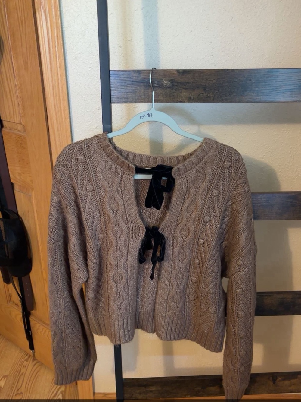 Blu Pepper Taupe Cable Knit Tie-Front Cardigan